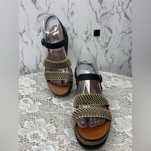 Naturalizer Kaylin2 Espadrille Platform Sandals Woven Straps Black Tan 7